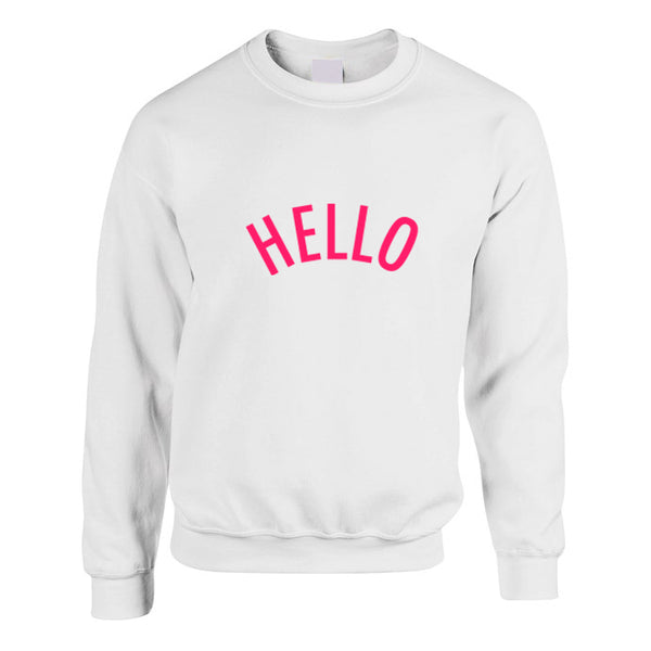 Ash Oversized Unisex Sweatshirt with Hello slogan printed in neon pink