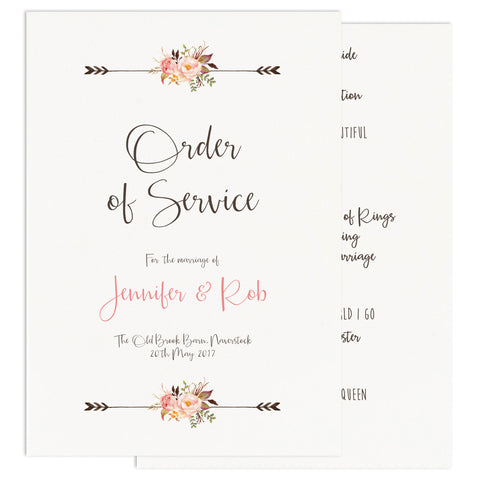 Boho Floral Order Of Service Cards - Russet and Gray