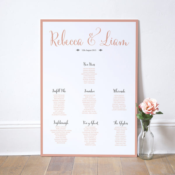 Calligraphy Script Table Plan - Russet and Gray
