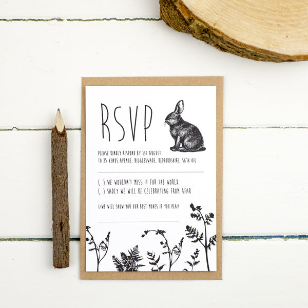 Enchanted Forest RSVP Card - Russet and Gray