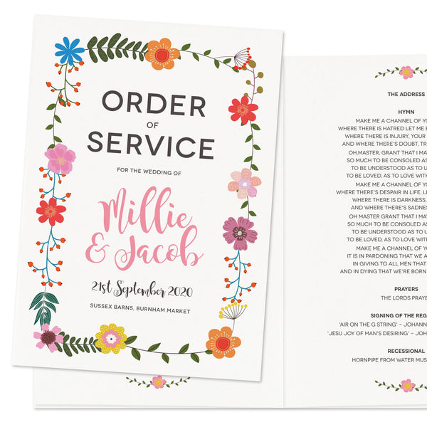 Floral Border Wedding Order Of Service Booklet