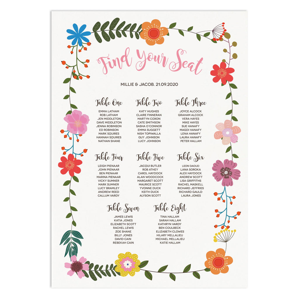 Floral Border Wedding Table Plan