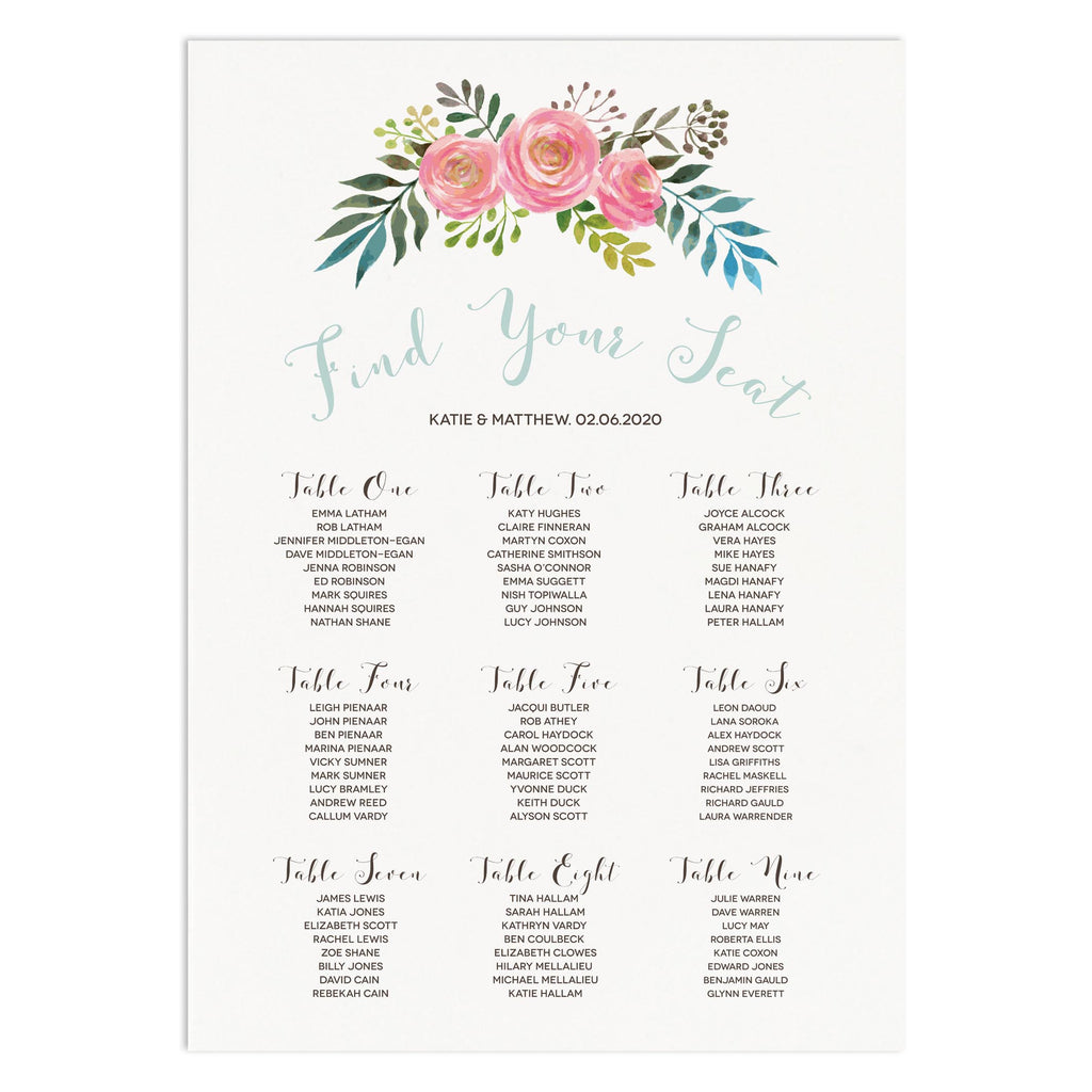 Floral Wedding Table Paln