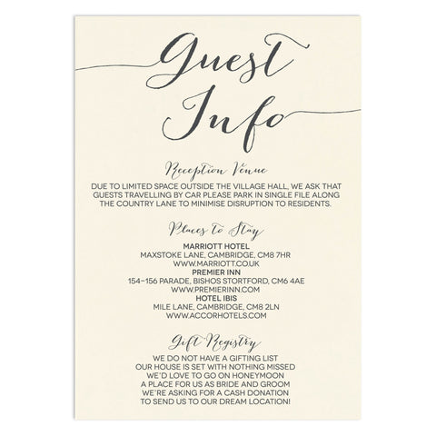 Modern Calligraphy Information Card - Russet and Gray