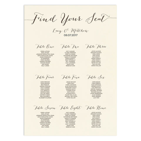 Modern Calligraphy Table Plan - Russet and Gray