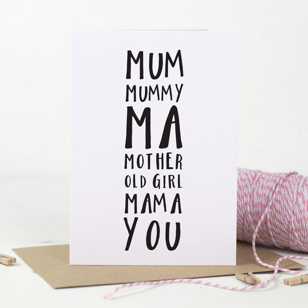Mum's Names Mother's Day Card - Russet and Gray