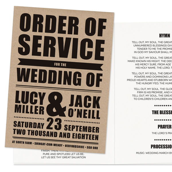 Retro Poster Wedding Order Of Service Booklet