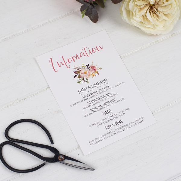 Boho Floral Information Card - Russet and Gray