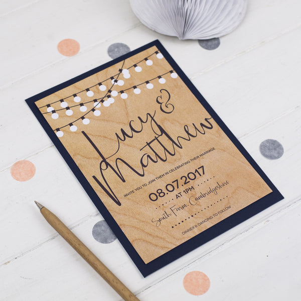 String Lights Wedding Invitations - Russet and Gray