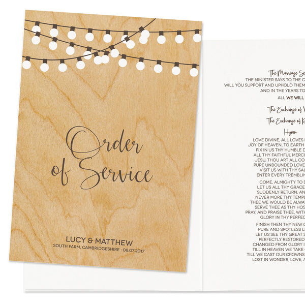 String Lights Wedding Order Of Service Booklet