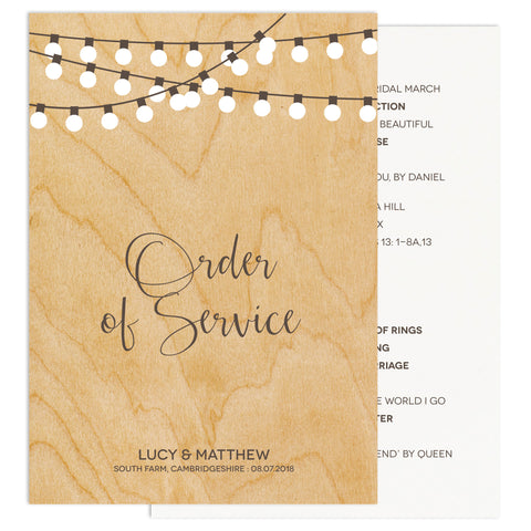String Lights Wedding Order Of Service Card
