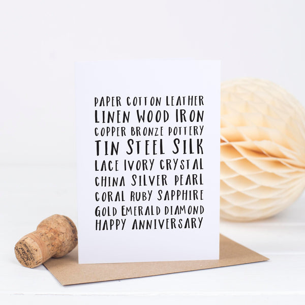 Typographic Anniversary Card - Russet and Gray