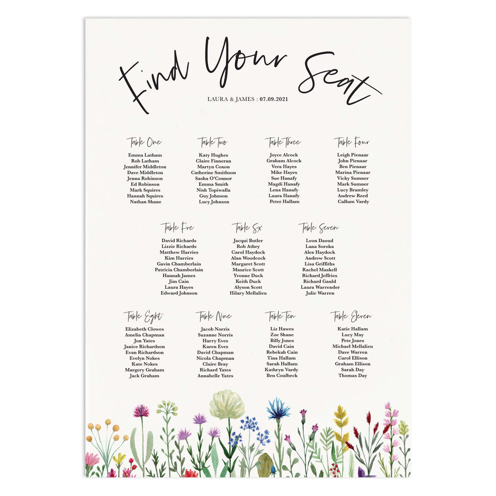 Wildflowers Wedding Table Plan