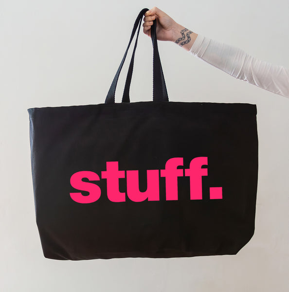 really_big_bag_-_canvas_shopper_-_stuff_bag_-_oversized_tote_with_neon pink_print
