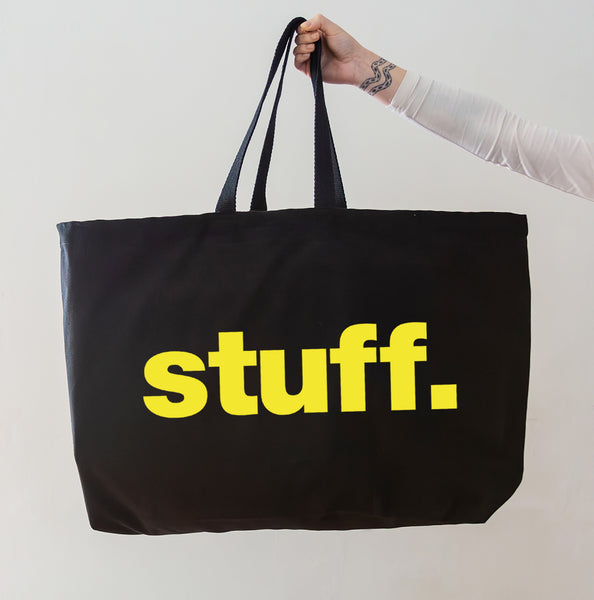Really Big Bag - Oversized Tote - Big Black Stuff Bag - Neon Yellow Bag