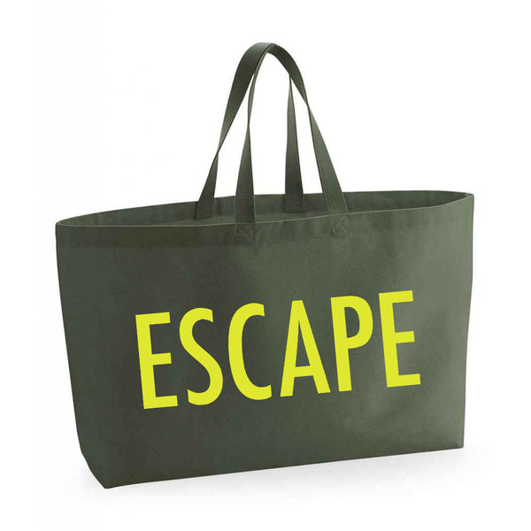 escape oversized tote bag. really big bag. weekender bag. olive tote. russet and gray