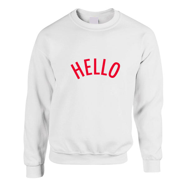 Ash Oversized Unisex Sweatshirt with Hello slogan printed in bright red