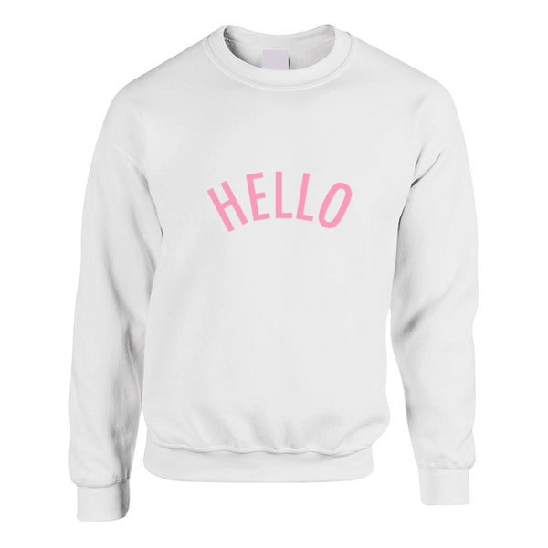 Ash Oversized Unisex Sweatshirt with Hello slogan printed in soft pink