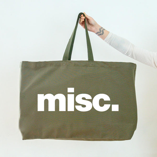 Really Big Oversized Olive Green Tote Bag With Misc. Slogan in White