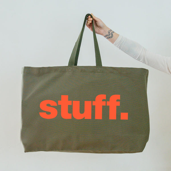 Stuff Really Big Bag - Olive Green Tote - Weekender Bag - Giant Canvas Grocery Bag - Large Canvas Shopper - Oversized Canvas Bag - Large Tote Bag