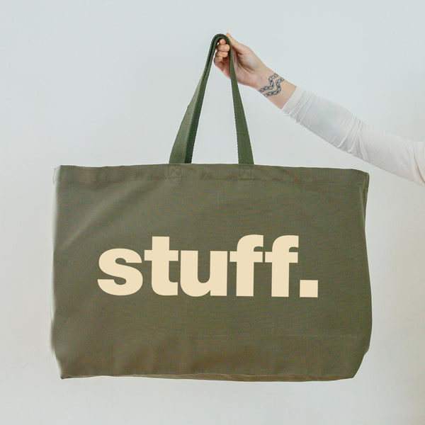 Stuff Really Big Bag - Olive Green Tote - Weekender Bag - Giant Canvas Grocery Bag - Large Canvas Shopper - Oversized Canvas Bag - Large Tote Bag