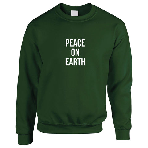 Green Christmas Jumper With the words 'Peace on earth' from the little drummer boy printed in white
