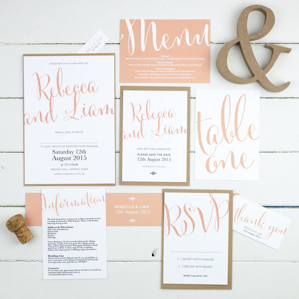 Calligraphy Script Wedding Invitations - Russet and Gray