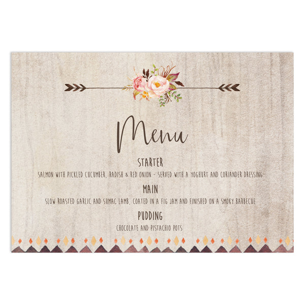 Boho Floral Wedding Menu