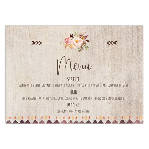 Boho Floral Wedding Menu