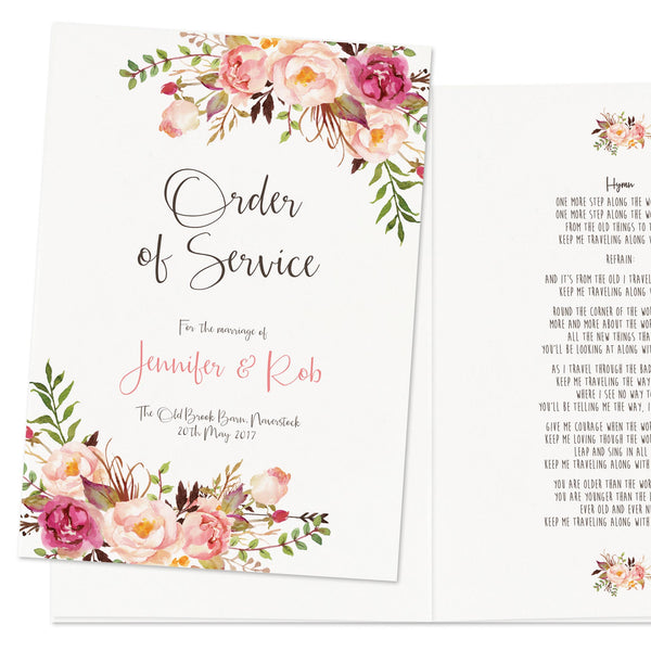 Boho Floral Order Of Service Booklet - Russet and Gray