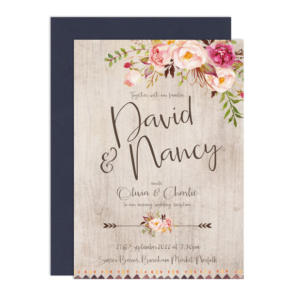 Boho Floral Wedding Invitations - Russet and Gray