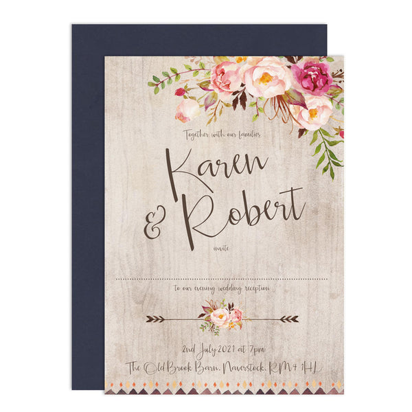 Boho Floral Wedding Invitations - Russet and Gray