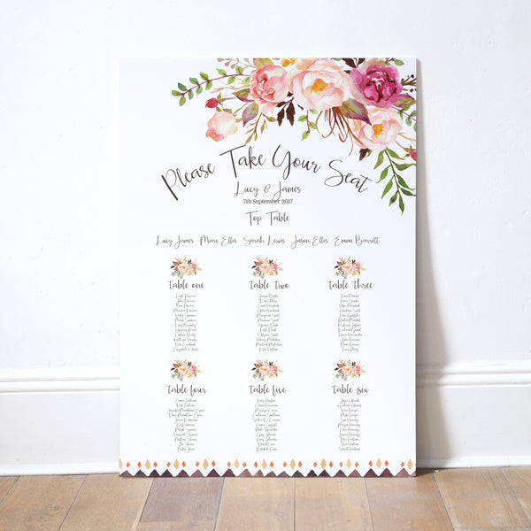 Boho Floral Table Plan - Russet and Gray