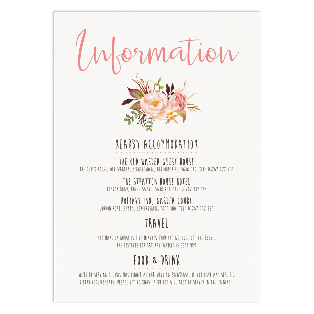 Boho Floral Information Card - Russet and Gray