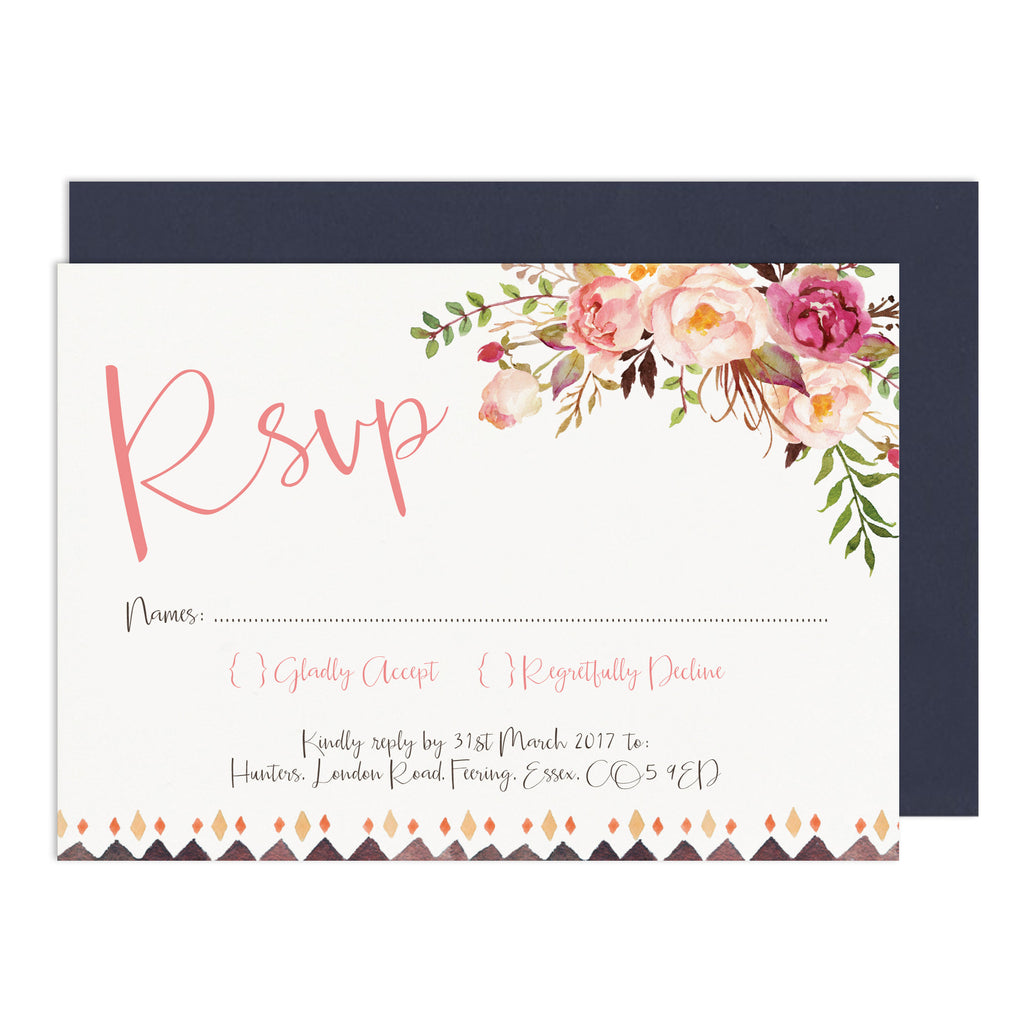 Boho Floral RSVP Card - Russet and Gray
