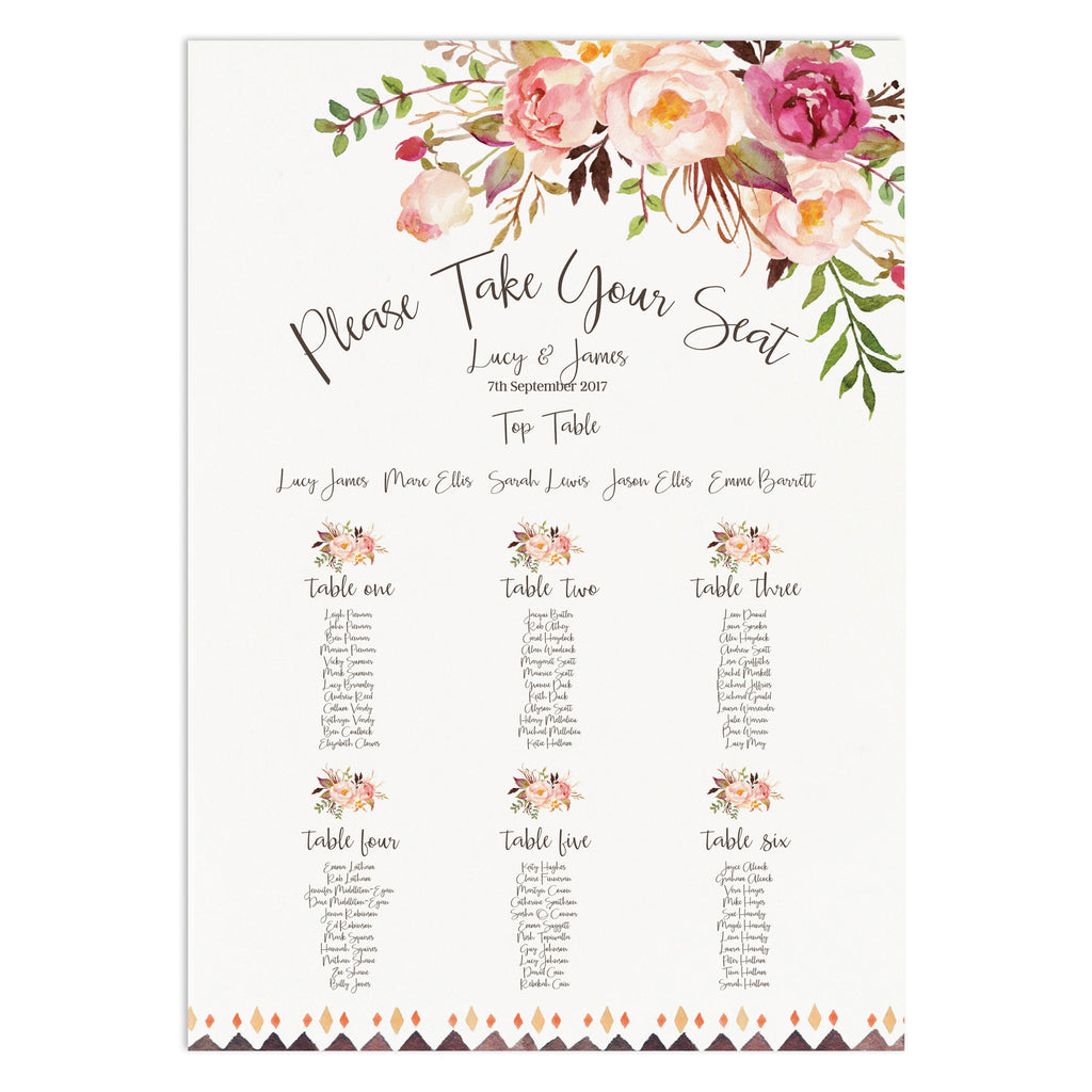 Boho Floral Table Plan - Russet and Gray