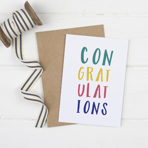Typographic Congratulations Card - Russet and Gray