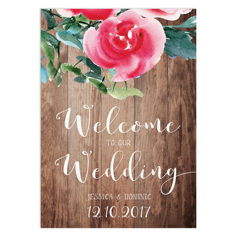 Rustic Floral Welcome To Our Wedding Sign