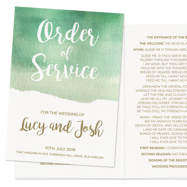 Green Botanical Watercolour Wedding Order of Service