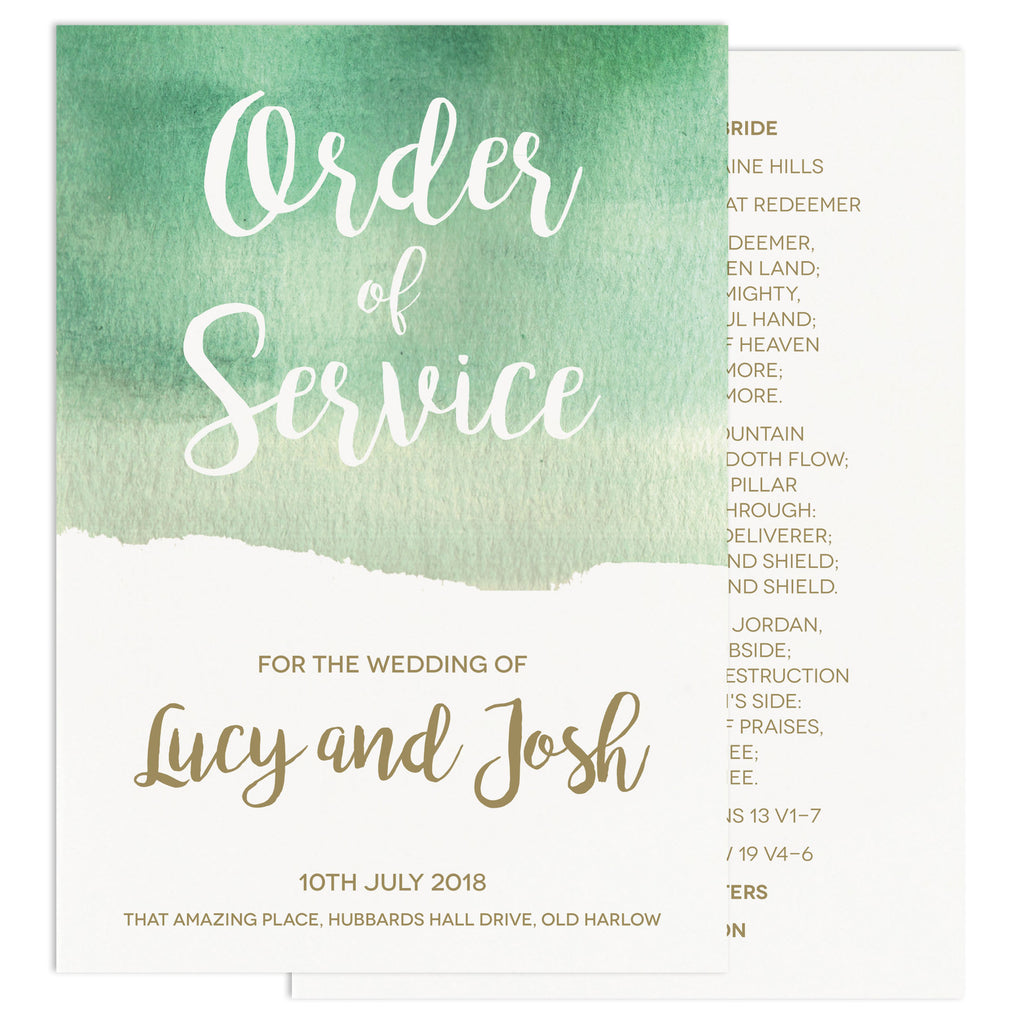 Green Botanical Watercolour Wedding Order of Service