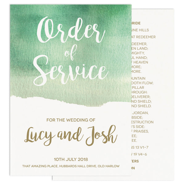 Green Botanical Watercolour Wedding Order of Service