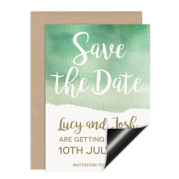 Green Watercolour Wedding Save The Date Magnet