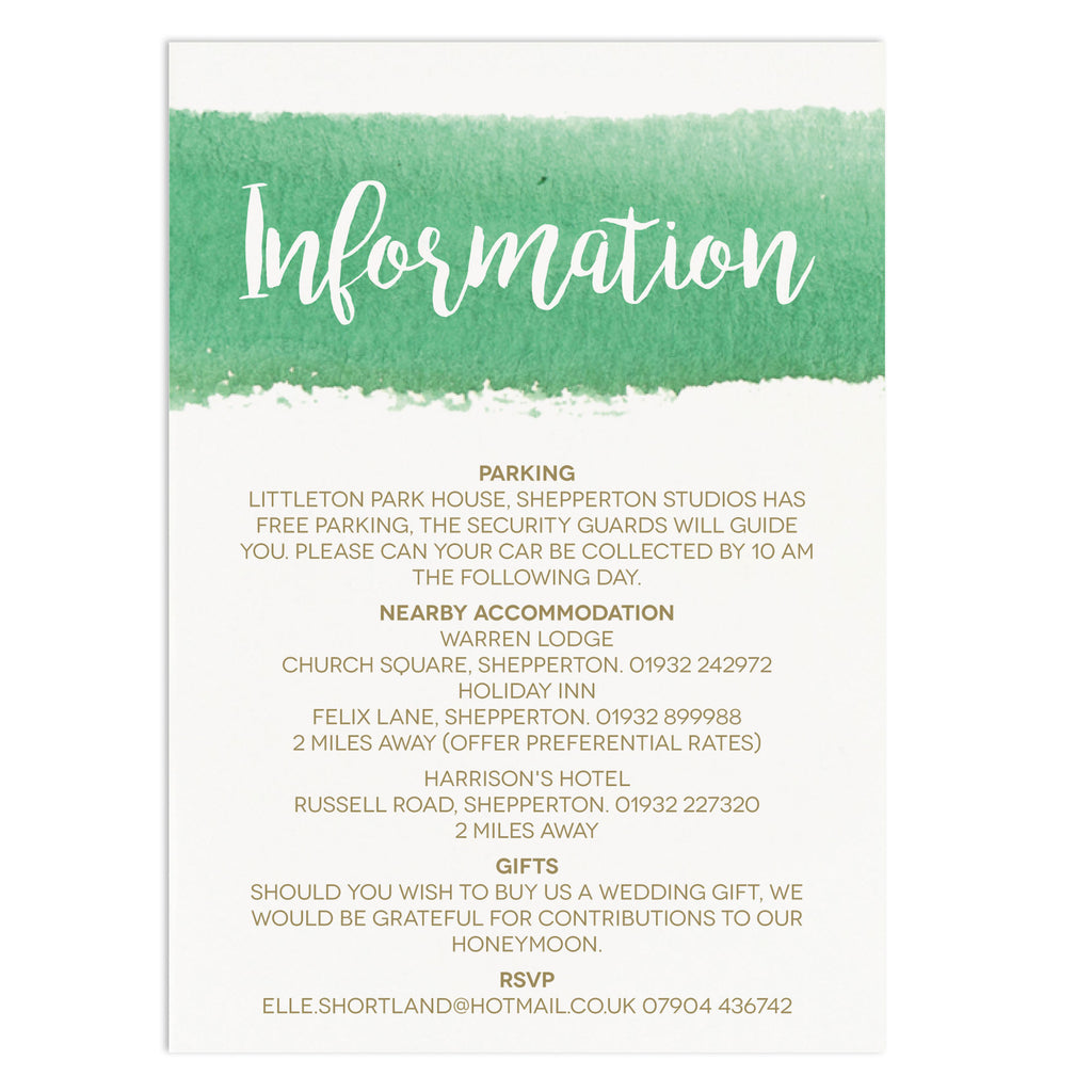 Watercolour Wedding Information Card