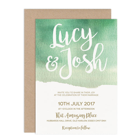 Green Botanical Watercolour Wedding Invitation