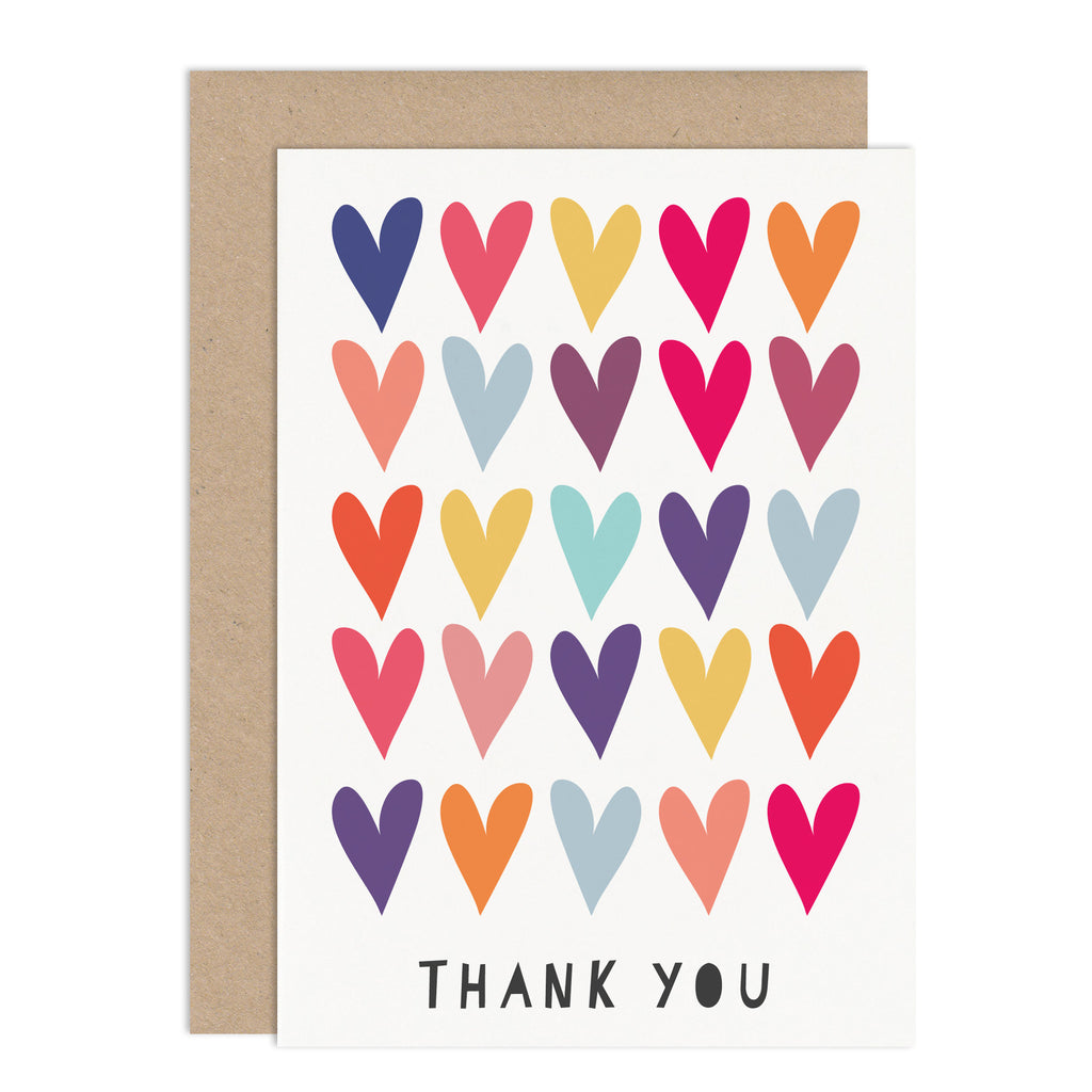 Colourful Hearts Thank You Card Pack - Russet and Gray