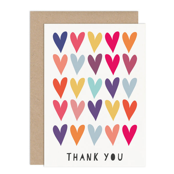Colourful Hearts Thank You Card Pack - Russet and Gray
