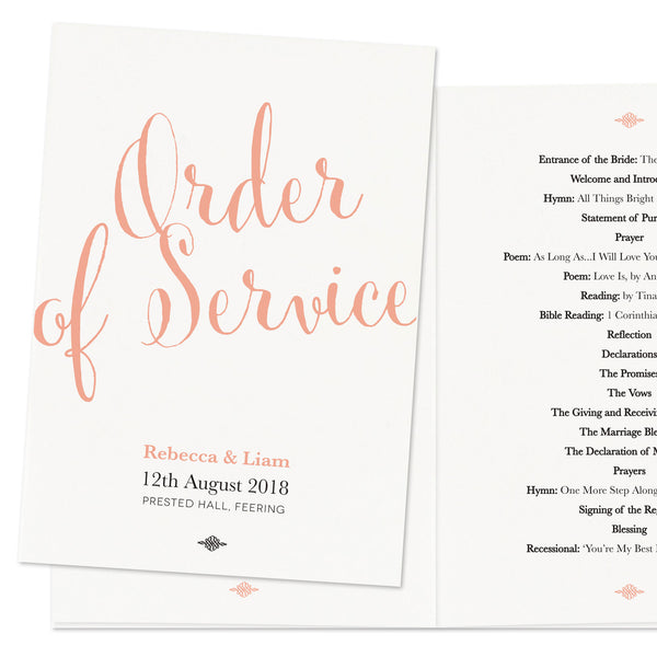 Calligraphy Script Wedding Order of Service Card