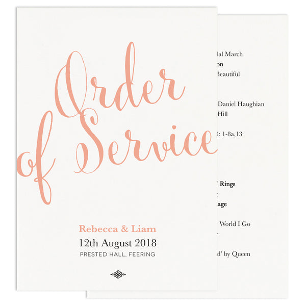Calligraphy Script Wedding Order of Service Card