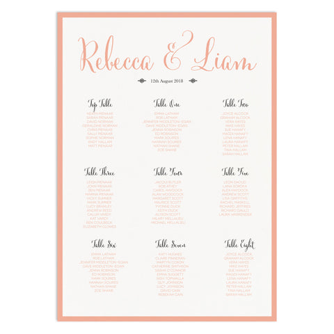 Calligraphy Script Table Plan - Russet and Gray