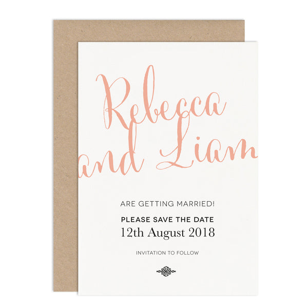 Calligraphy Script Wedding Save The Date Card - Russet and Gray